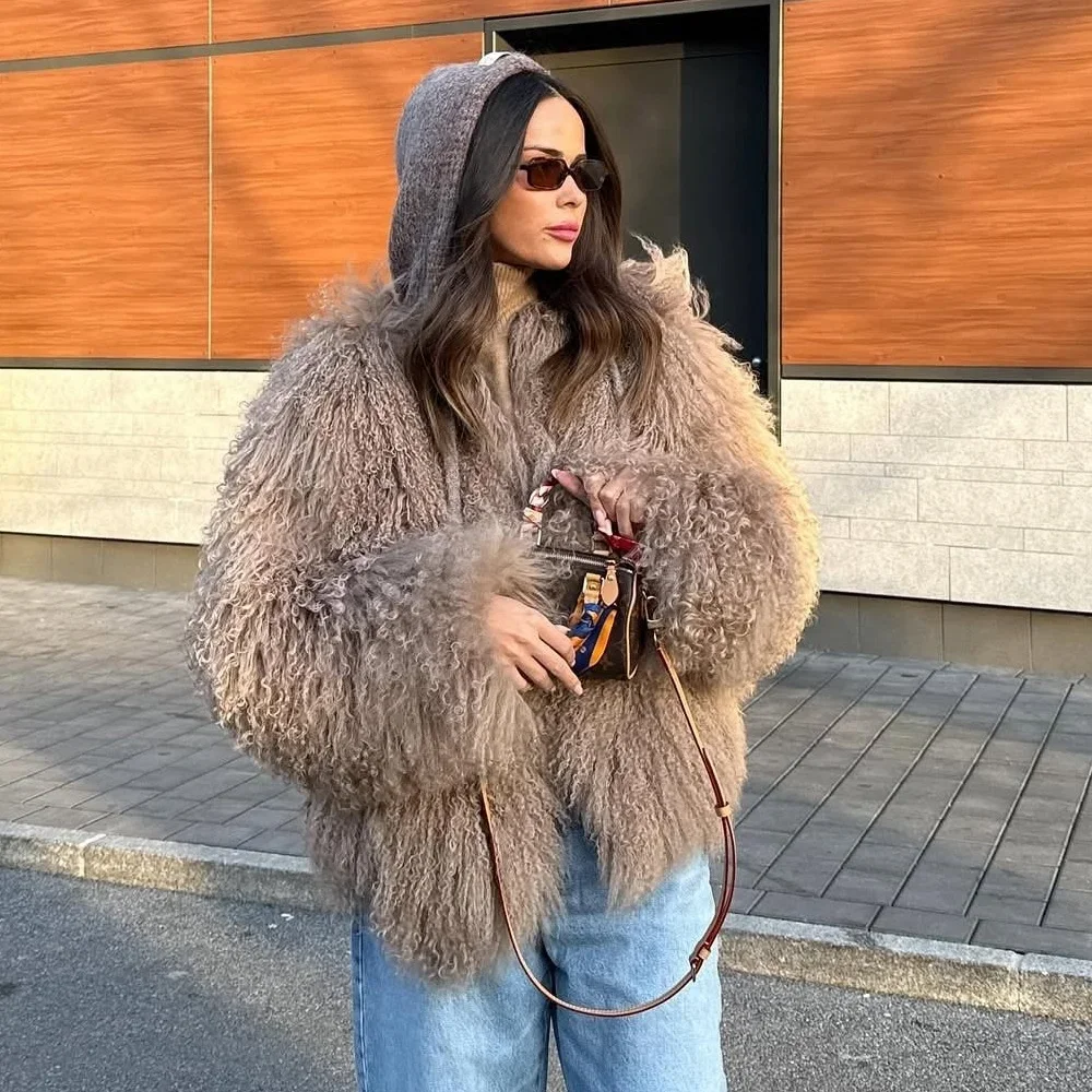 OFTBUY Natural Mongolia Sheep Fur Coat Thick Warm Short Real FurJacket Outerwear Female New Fashion Autumn Winter Clothes Women