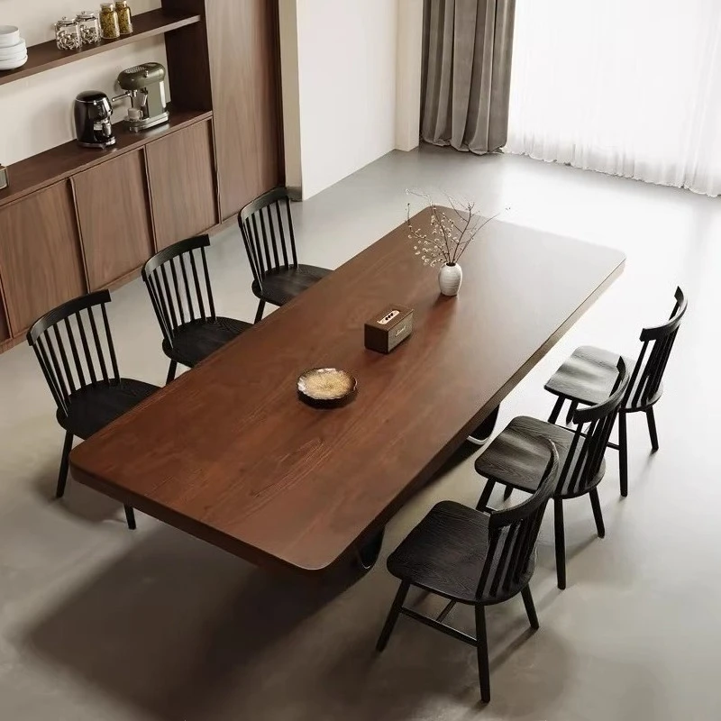 French Retro Style Art Design Ash Wood Dining Table Chair Set Multi-person Eating Table W-shaped Desk Stand Large Board Table
