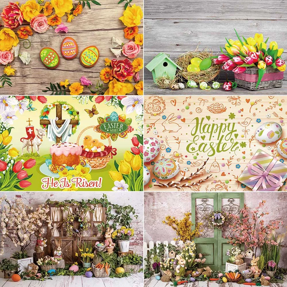 MOON.QG Spring Easter Photography Backdrop Bunny Mushroom Trees Photozone Background Children Studio Photozone Accessories