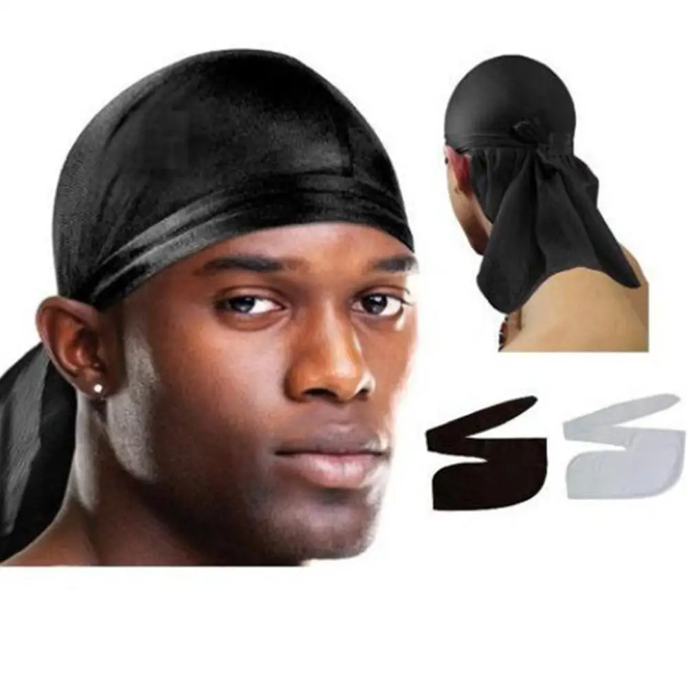 Men\'s Satin Bandanna Turban Wigs Men Silky Headwear Hat Durag King\'s Spandex Hair Pirate Headband Accessories