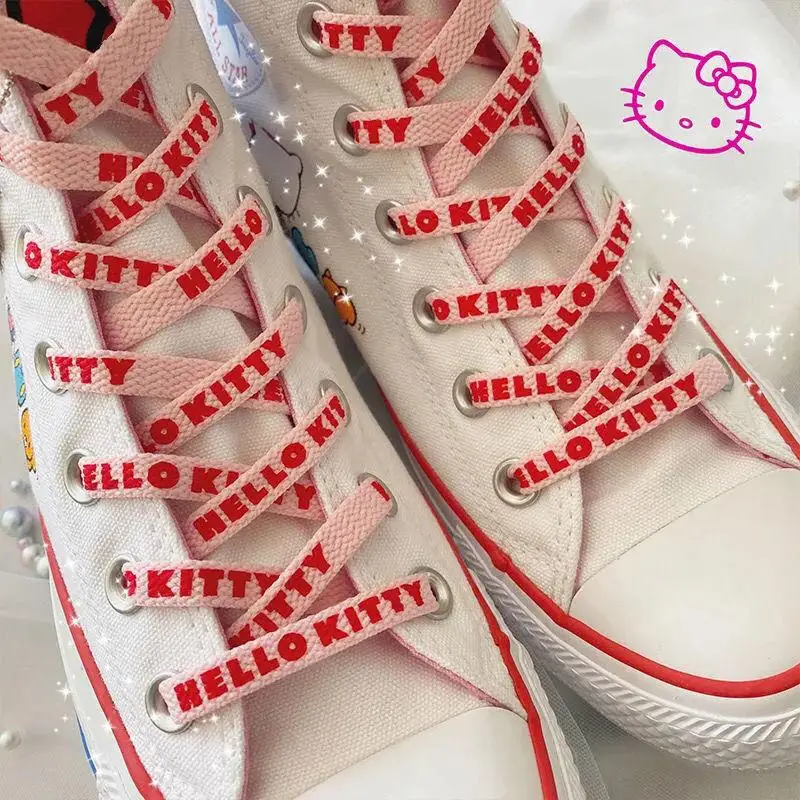 Kawaii Hello Kitty Shoelaces Cartoon Sanrioed Kt Cat Af1 Shoelaces Bow Shoe Buckle High-Top Canvas Sneakers Flat Shoe Laces Gift