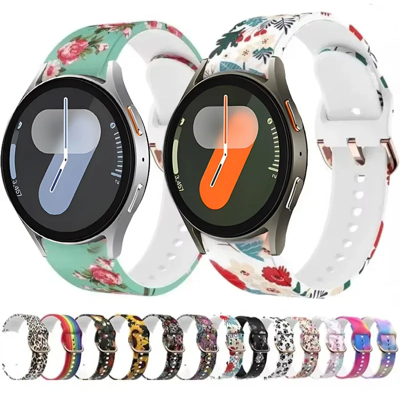 Bedrucktes Silikonarmband für Samsung Galaxy FE 4/5/6/7 40 mm 44 mm, modisches Armband in Farben für die Uhr 4–6 Classic 47 mm 46 mm