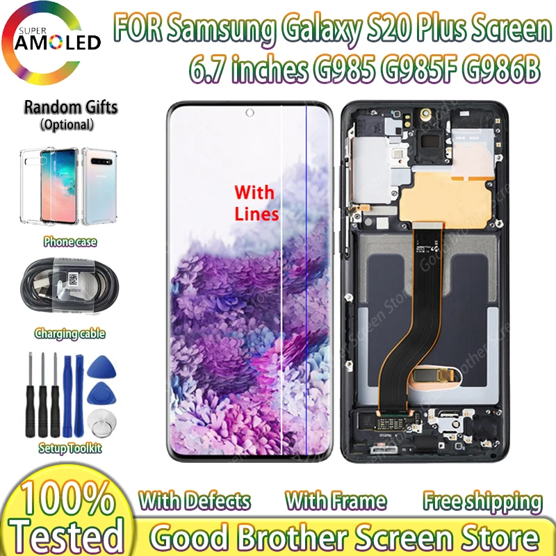 

AMOLED LCD For Samsung Galaxy S20 Plus LCD With defects S20+ SM-G985A G985F G985U G985F/DS Display Touch Screen With line