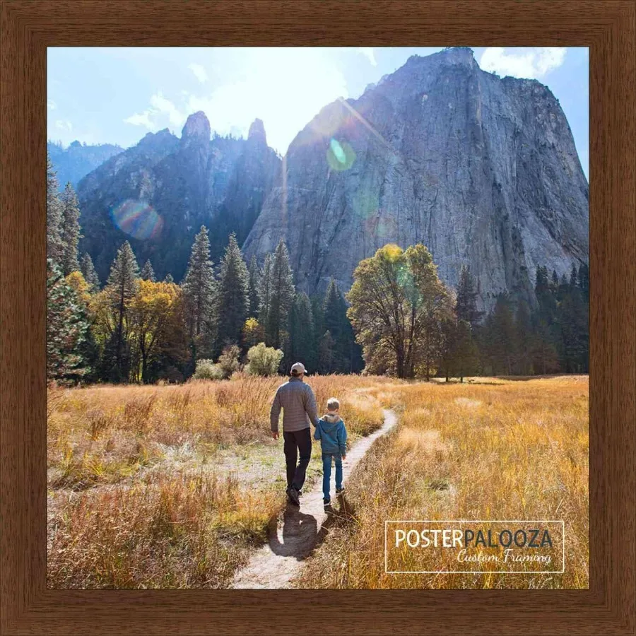 إطار صورة من الخشب الصلب مقاس 19 × 19 بوصة بلمسة نهائية من خشب الجوز البني مع عرض قولبة 1.25 بوصة يتميز بشاشة أكريليك واقية من الأشعة فوق البنفسجية