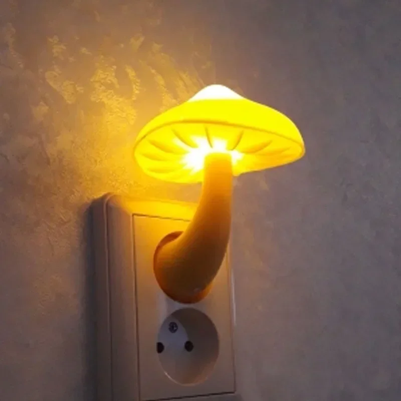 Bedroom Led Night Light Mushroom Wall Socket Lamp Warm White Light Control Sensor Baby Feeding Lamp Bedside Lamp Home Decoration