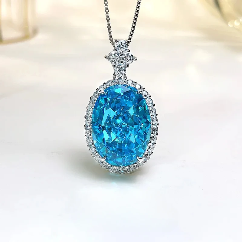 

925 pure silver navy blue precious pendant necklace Topaz high carbon diamond temperament wedding jewelry wholesale