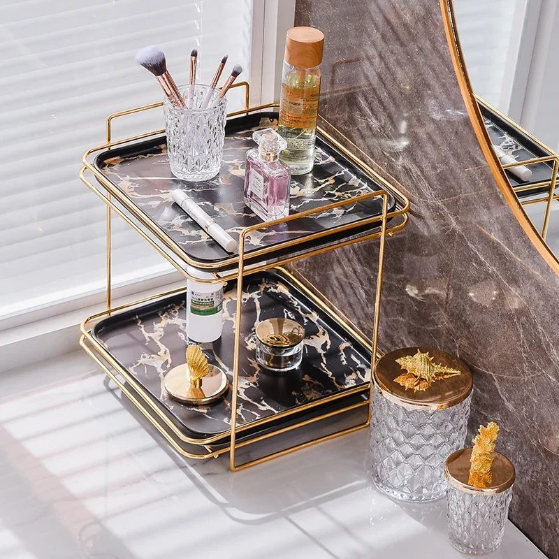 

#For Nordic Metal Frame Ceramic Marble Surface Storage Rack Toilet Bathroom Toiletries Dressing Table Cosmetics Decoration