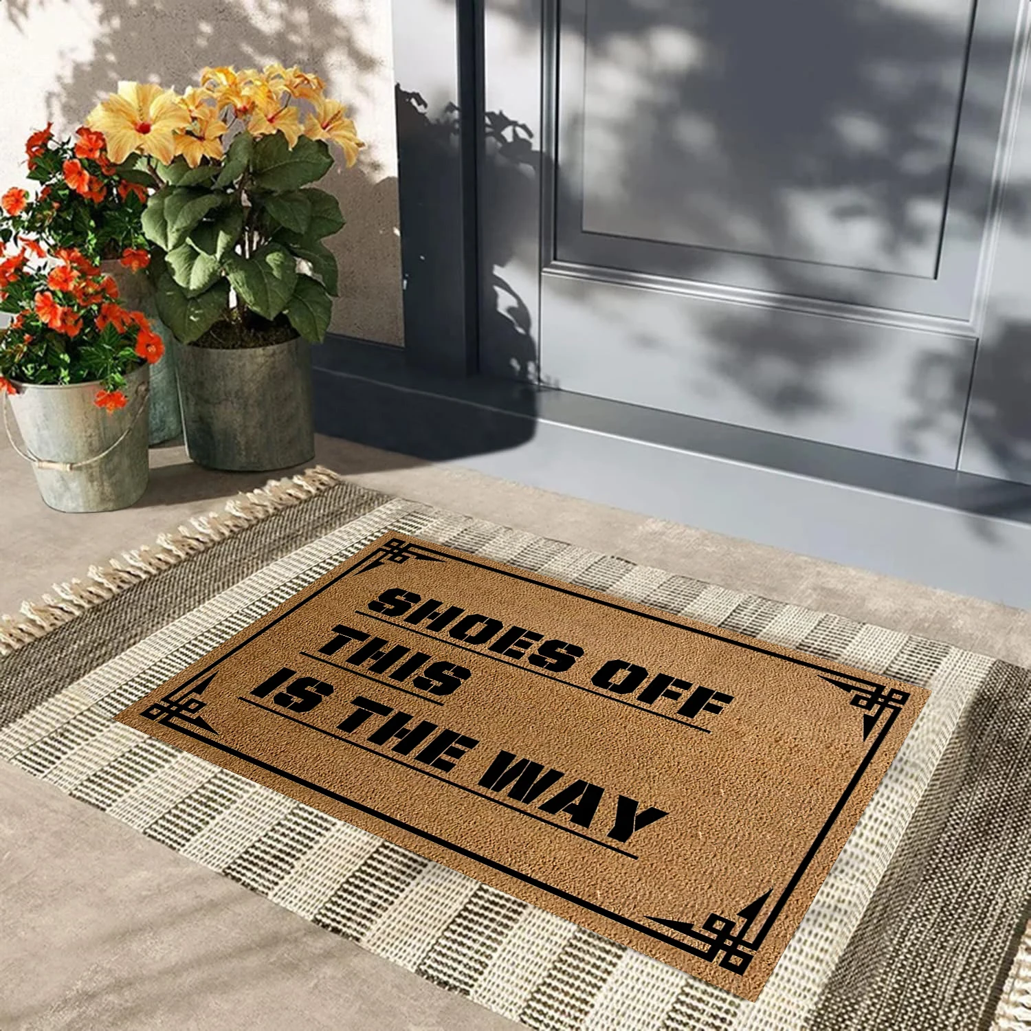 

Rubber Anti-Slip Doormat, Shoes Off This Is The Way Door Mats Outside,Anti-slip Rubber Floor Mats, Ins Style Porch Rug,Entryway