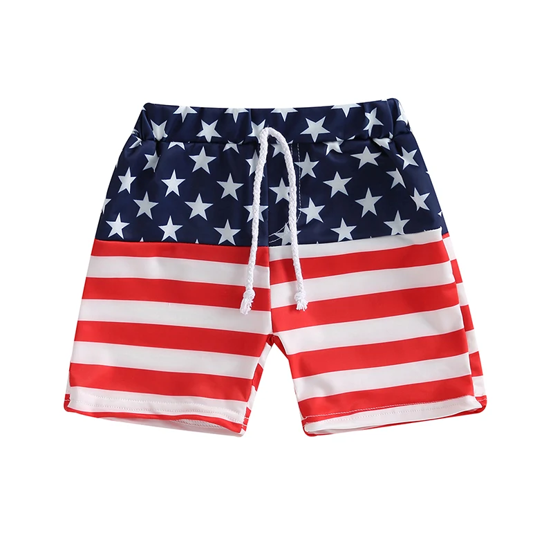 

4th Of July Baby Boy Swim Shorts Star Stripe Swim Trunks Elastic Waistband Swimsuit Independence Day Bathing Suits