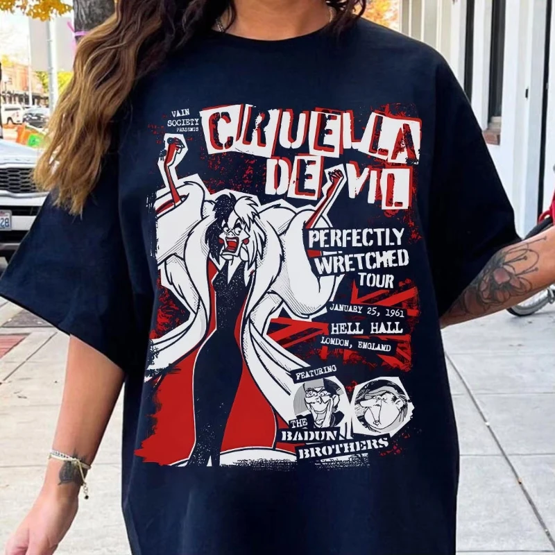 ديزني 101 الدلماسية كرويلا دي فيل جولة تي شيرت ديزني السفر الأسرة هدية بونغو Perdita Cruella دي فيل النساء الرجال تي شيرت #2