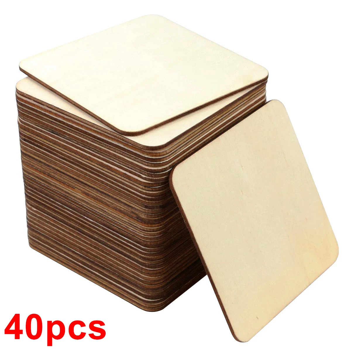 40 Pieces 4*4 Inches Unfinished Round Corner Wood Pieces Used For Engraving Patterns Letters, DIY Craft Blank Natural Wood Tag