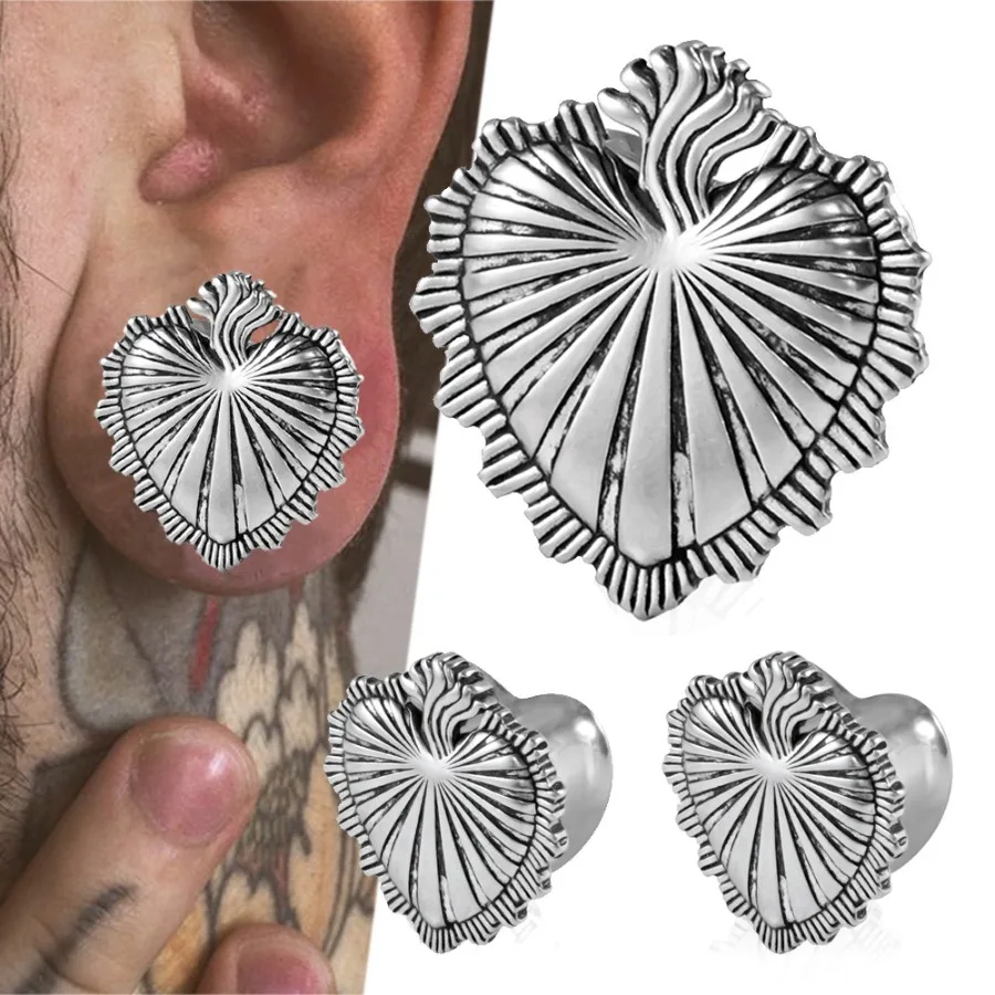 1 Pair Stainless Steel Heart-shaped Colored Steel Ear Integrated Earlobe Expansion Piercing Device 8-25mm