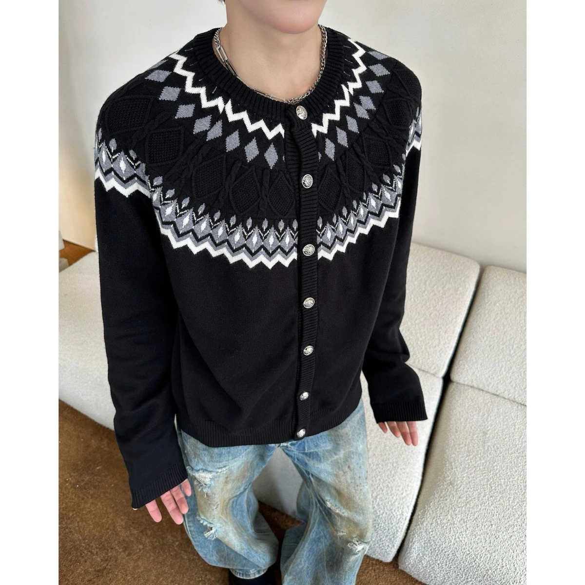 

Вязаный свитер в американском стиле Fair Isle, унисекс, осенне-зимний, Cleanfit, класса люкс, с вставками на плечах, универсальная рубашка с длинным рукавом