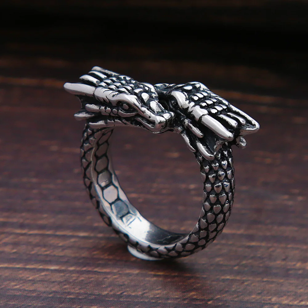 

Vintage Stainless Steel Double Headed Dragon Rings for Men Women Punk Fashion Animal Biker Men's Ring Jewelry Gift Dropshipping