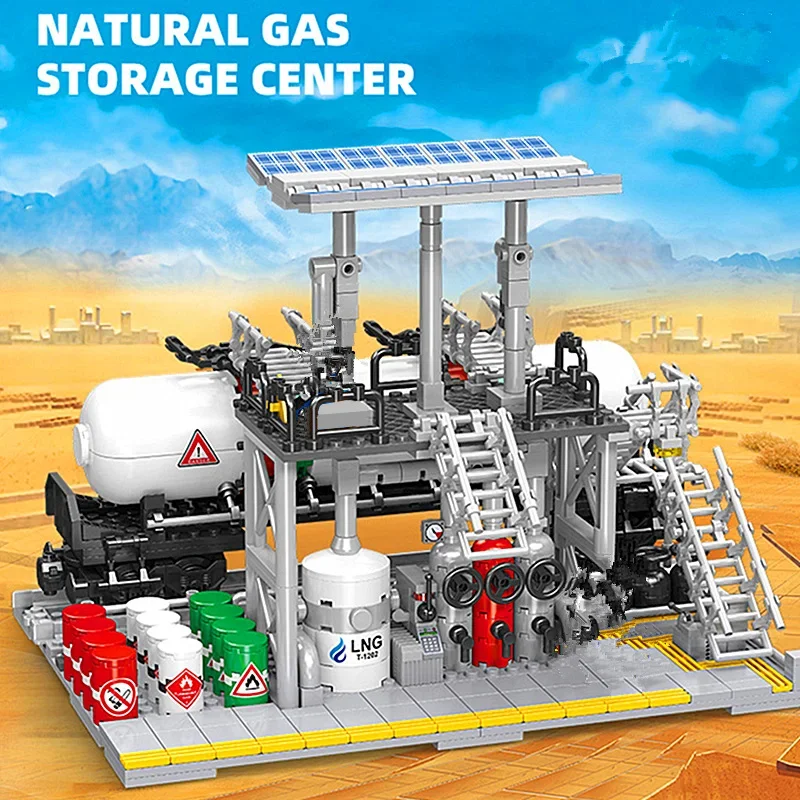 Chemical Lab Plant City Natural Gas Storage Turck Transportation Center Model Building Blocks Bricks Toys Birthday Gift Boys Set