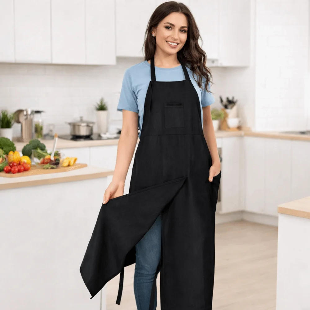 

Adjustable Full Coverage Pottery Apron 3 Pockets Waterproof Split Leg Apron Cotton Canvas Washable Gardening Pinafore Washable