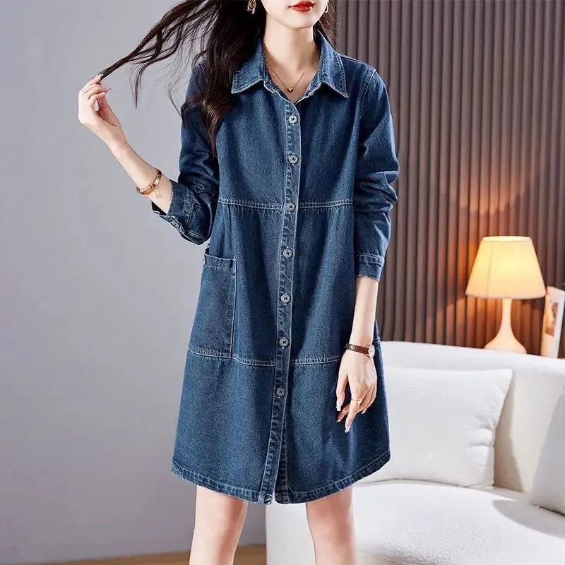 

2025 женская джинсовая куртка большого размера 4XL, весенняя женская куртка для отдыха средней длины, стильное пальто, корейская женская ветровка, джинсовая верхняя одежда