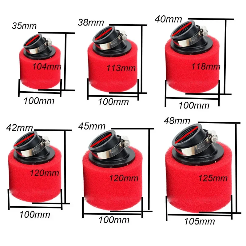 10PCS Bent Neck Foam Air Filter Sponge Cleaner Clamp-on Moped Scooter 110/125/150/250cc Dirt Pit Bike 35/38/40/42/45/48mm