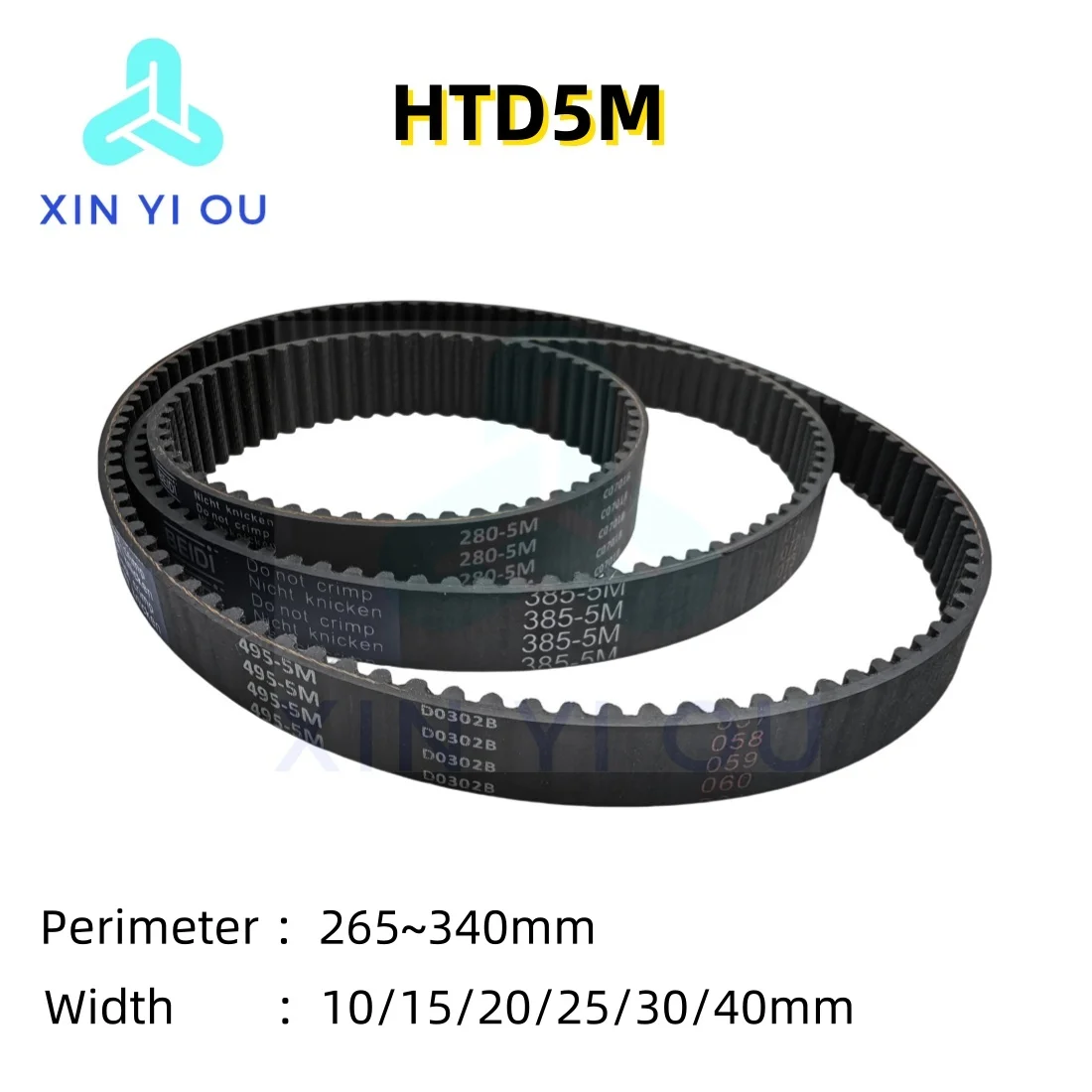 HTD 5M Rubber Timing belt Width 10/15/20/25/30/40mm Perimeter 265/270/275/280/285/290/295/300/305/310/315/320/325/330/335/340mm