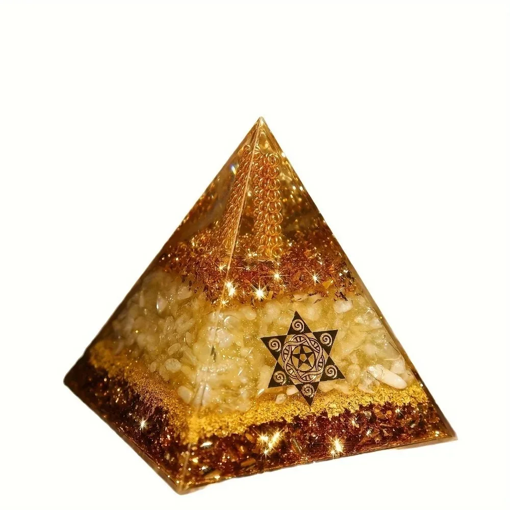 Natural Citrine Crystal Pyramid for Wealth Attraction, Feng Shui Prosperity Decor, Home Office Desk Ornament, Halloween