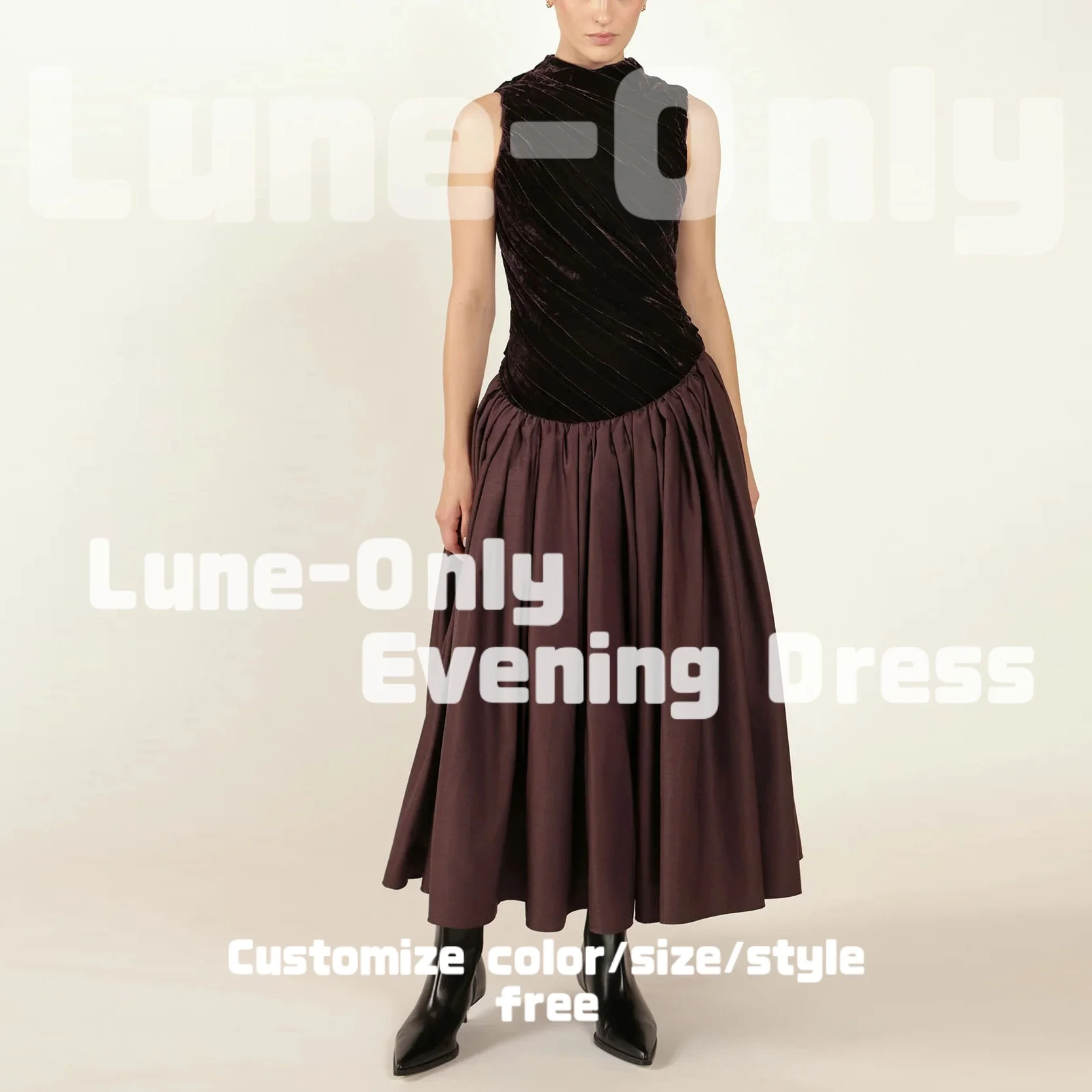 

Плиссированные простые элегантные женские вечерние платья по индивидуальному заказу для торжественных случаев, бархатное атласное драпированное платье без рукавов для выпускного вечера, вечернее платье