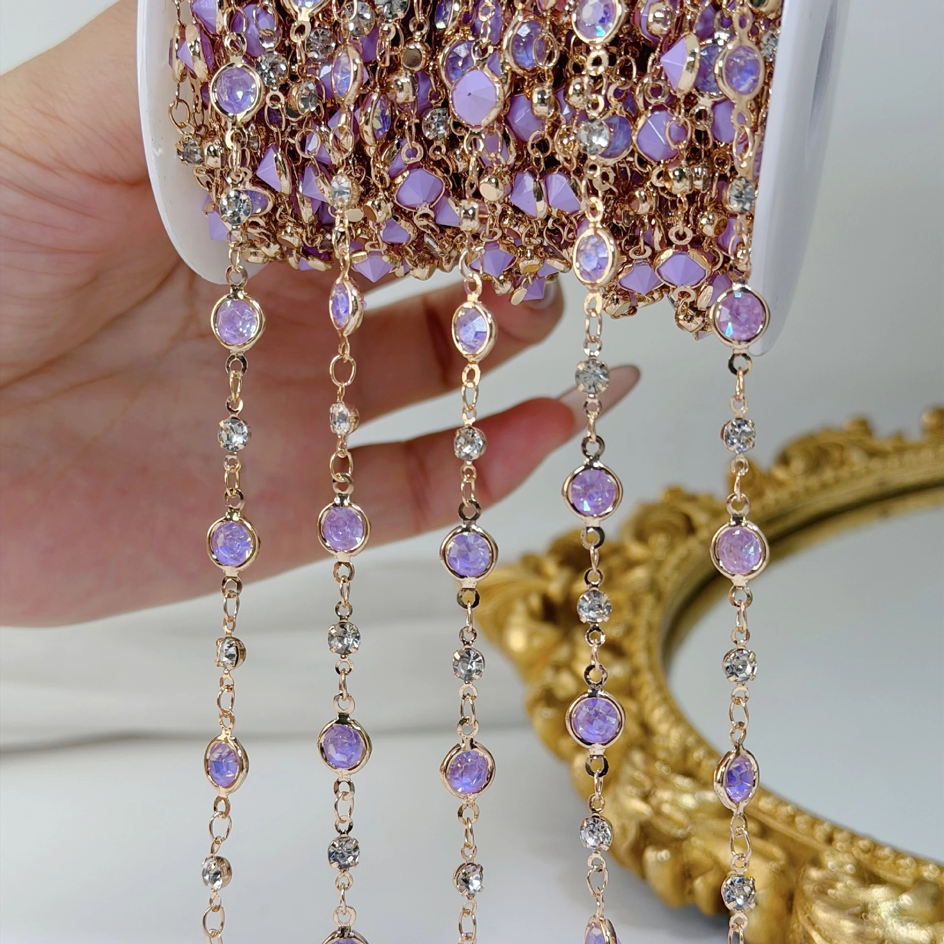 0,5/1/2 Meter Glasperlenkette Strass-Quaste Kupferkette DIY Armband Halskette Schmuckherstellung Handwerk Kleidungszubehör – Detail 9