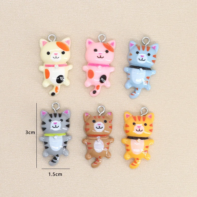 20pcs/Lot Cute Resin Cat Charms Stripes Spots Cats Ainmal Craft Earring Pendant Findings Diy For Jewelry Making