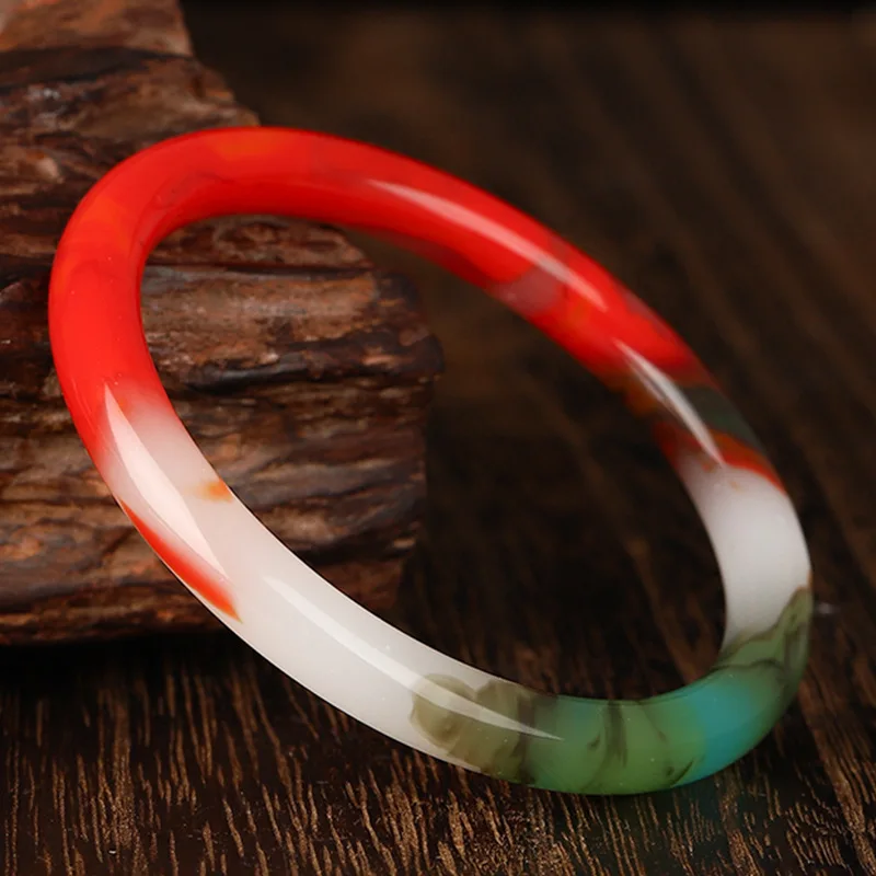 Natural Hetian Jade Round Bracelet Colorful Jade Bangles Chinese Carved Retro Luxury Charm Ladies Jewelry Party Holiday Gift