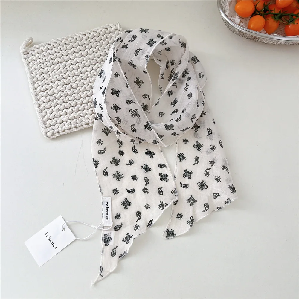 Elegant Checkered Rectangular Scarf Linen Silk Lightweight Retro French Women Headband Neckerchief Versatile Wrap for Blouse