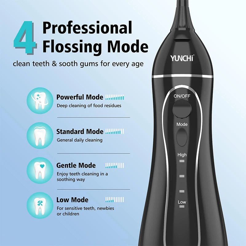 YUNCHI Water Flossers for Teeth Cleaning, 300ML Water Tank Detachable Oral Irrigator, 4 Modes Electric Dental Water Pick IPX7