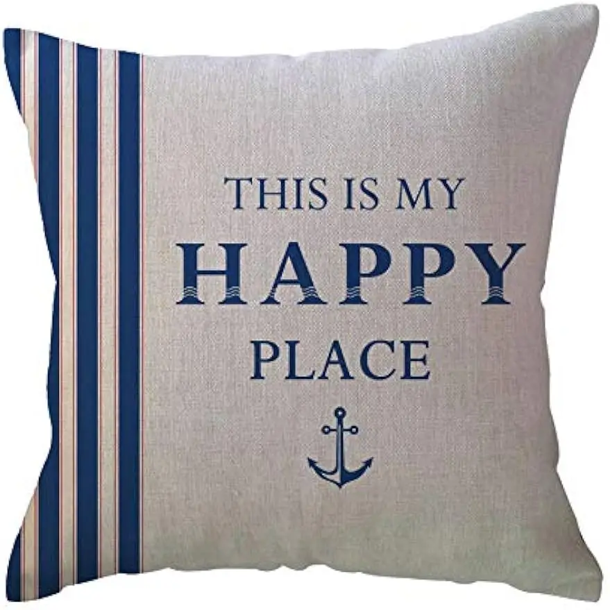 Navy blue sailboat decorative throw pillow case nautical beach villa decorative pillowcase sofa bed cushion cover 45X45cm