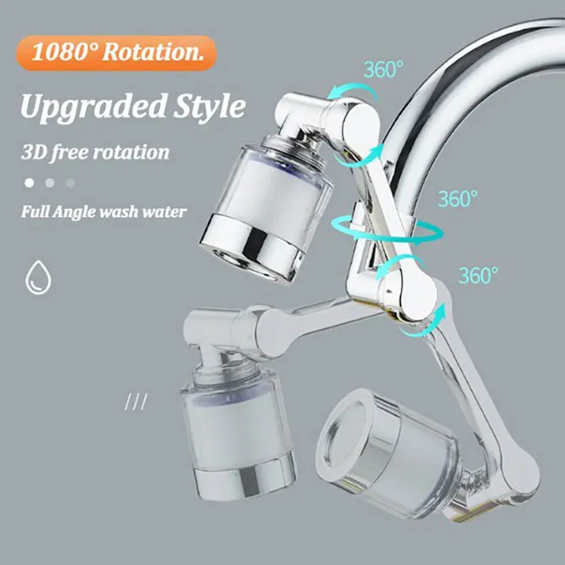 1080° Rotation Filter Nozzle Splash Proof Universal Faucet Household Kitchen Tap Washbasin Faucets Bubbler Nozzle Robotic Arm