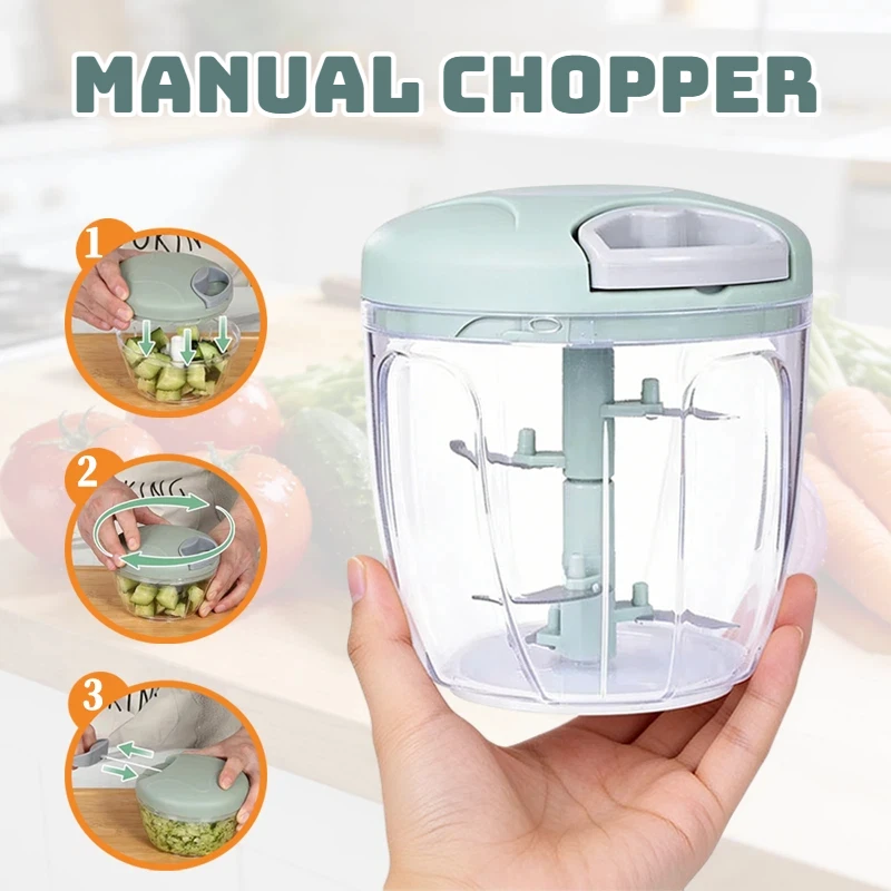 Manuelle Fleischmühle Knoblauchzerkleinerer Rotationsschneider 500/600ml Zwiebelzerkleinerer Gemüsemühle Küchen-Kochutensilien