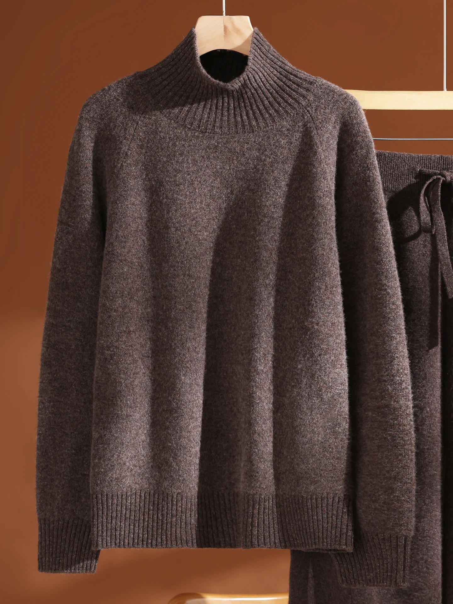 Autumn Winter Women 100% Merino Wool Sweater Mock-Neck Knit Pullover Raglan Sleeve Solid Loose Thick Warm Wool Clothing Tops