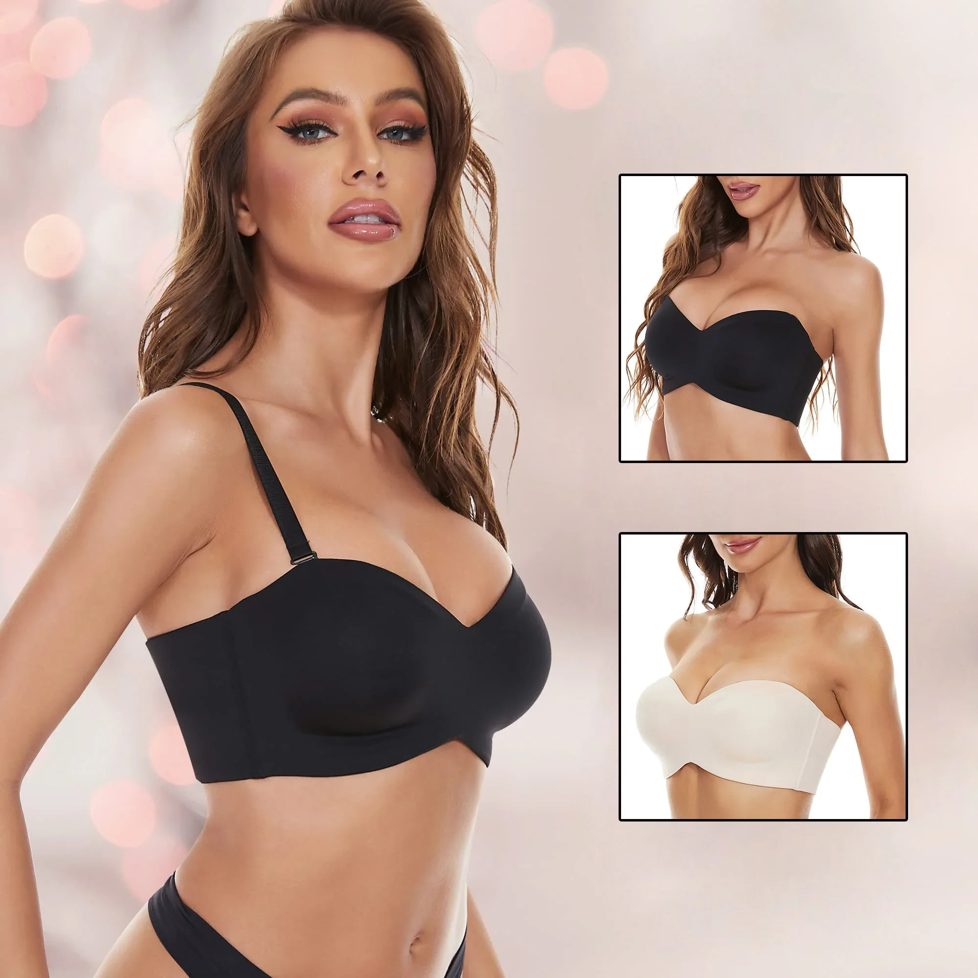 Strapless Push Up Bra Full Support Strapless Push Up Bra Detachable Strap Bra Convertible Bandeau Bra Beauty Back Underwear