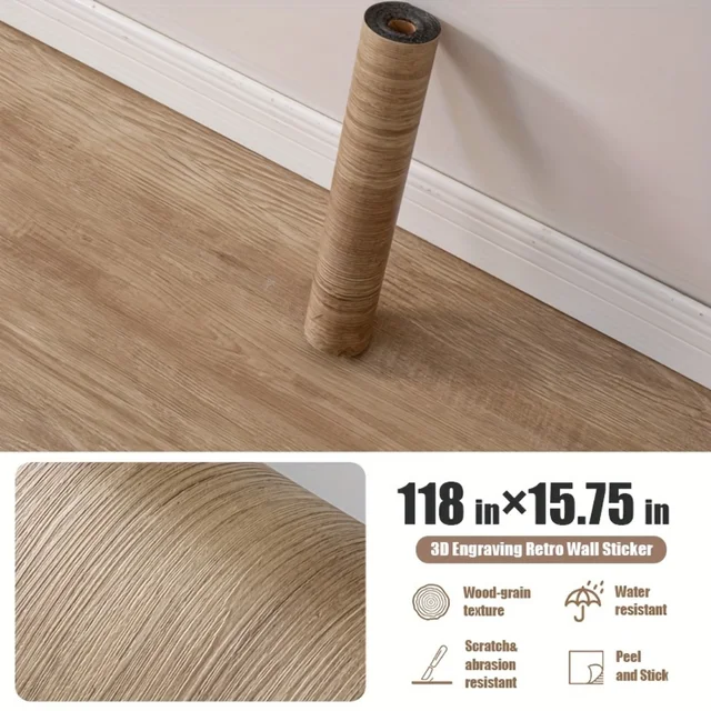 1pc 118.11in Self Adhesive Matte Floor Stickers Home Decoration Kitchen Bathroom Wardrobe Floor Wood Grain Floor Stickers 3