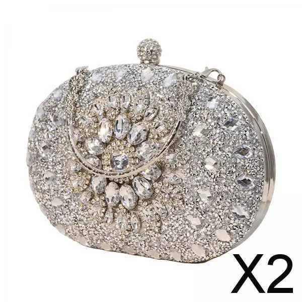 

2xWomen Clutch Evening Bag Pouch Wedding Purse for Club Cocktail Party Wedding silver