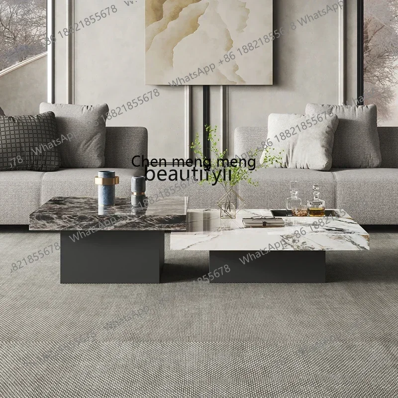 X  Italian light luxury rock slab square coffee table small apartment minimalist marble tea table designerAA