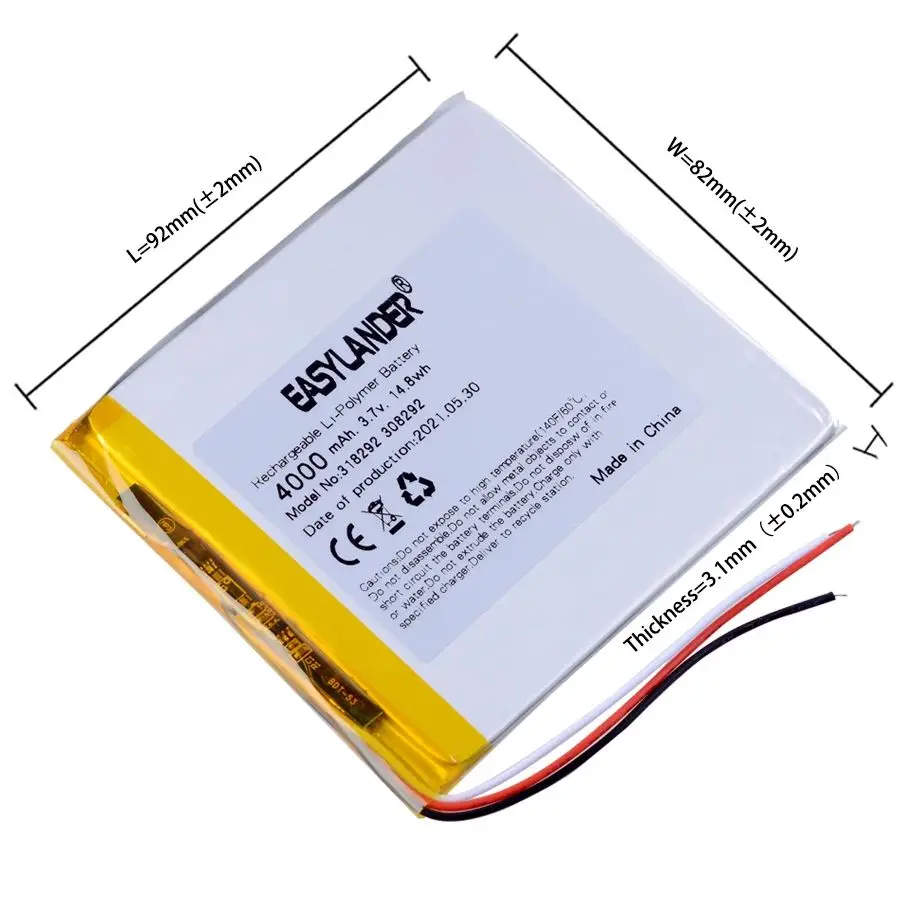 3Lines 3.7V 4000mAh 318292 Rechargeable Lithium Li-ion Polymer Battery for Prestigio Grace 3118 3G PMT3118