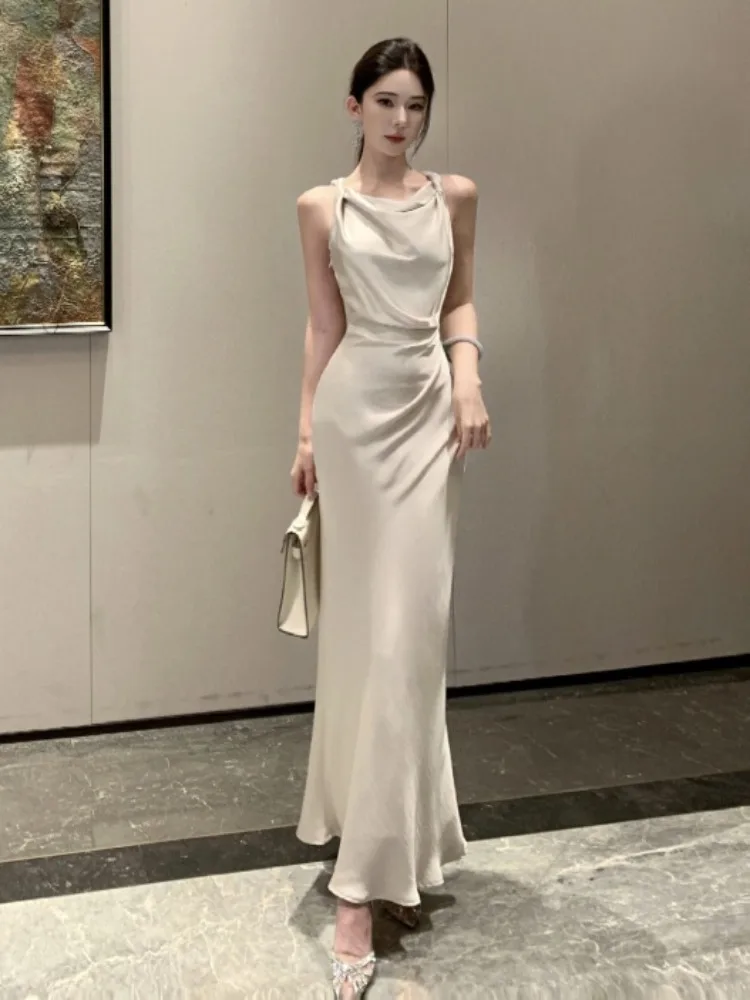 Sukienka damska Ele Satin Wrap Dr, letnia, wyszczuplająca, z trenem, elegancka, piękna, z wiązaniem, z paskiem, o średnim stanie.