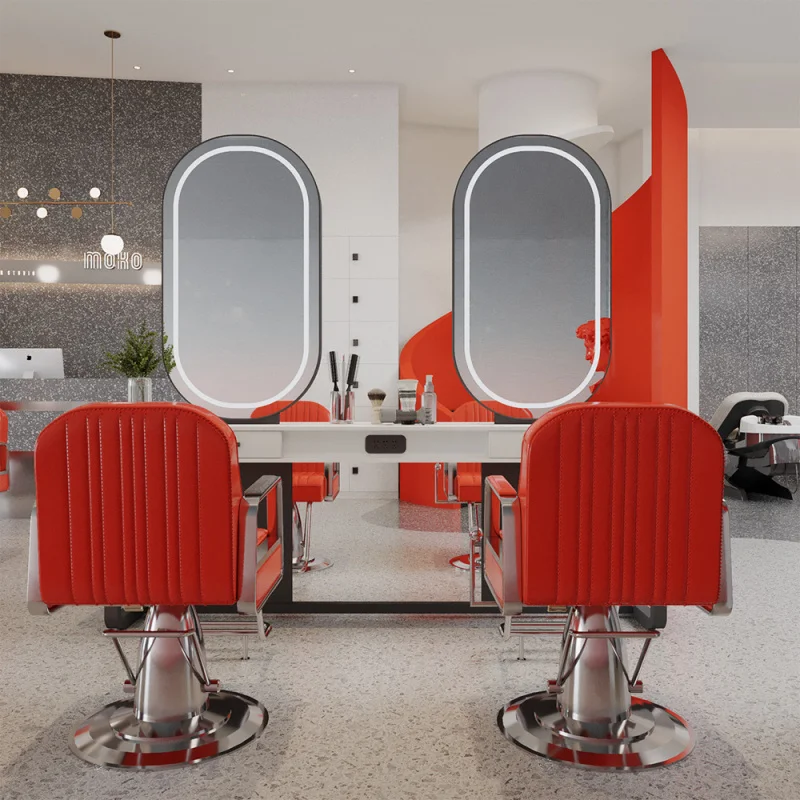 custom.New haircut work charge port design metal equipment beauty salon barber mirror station with led light