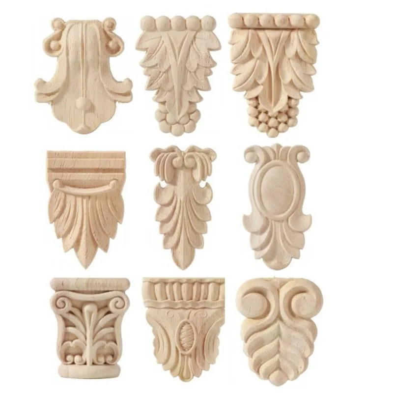 Unique Natural Floral Wood Carved Wooden Figurines Crafts Corner Appliques Frame Wall Door Furniture Woodcarving Decorative