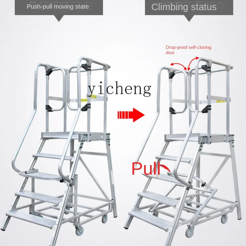 

ZC Aluminum Alloy Climbing Platform Ladder Engineering Ladder Warehouse Maintenance Mobile Utility Wagon Cart Scaffolding Stairs