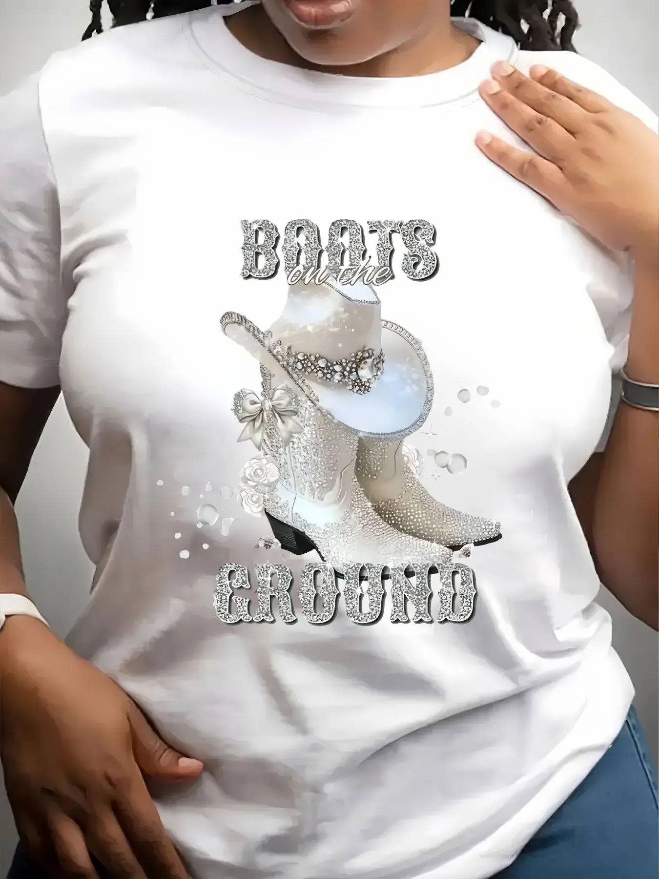 Women's Trendy Crew Neck T-Shirt Boots in the Groom Suitable for Casual Sportswear