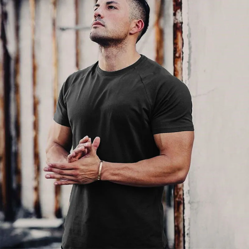 

Мужские облегающие спортивные футболки с короткими рукавами для тренировок, летняя модная быстросохнущая эластичная футболка с круглым вырезом для тренажерного зала и фитнеса