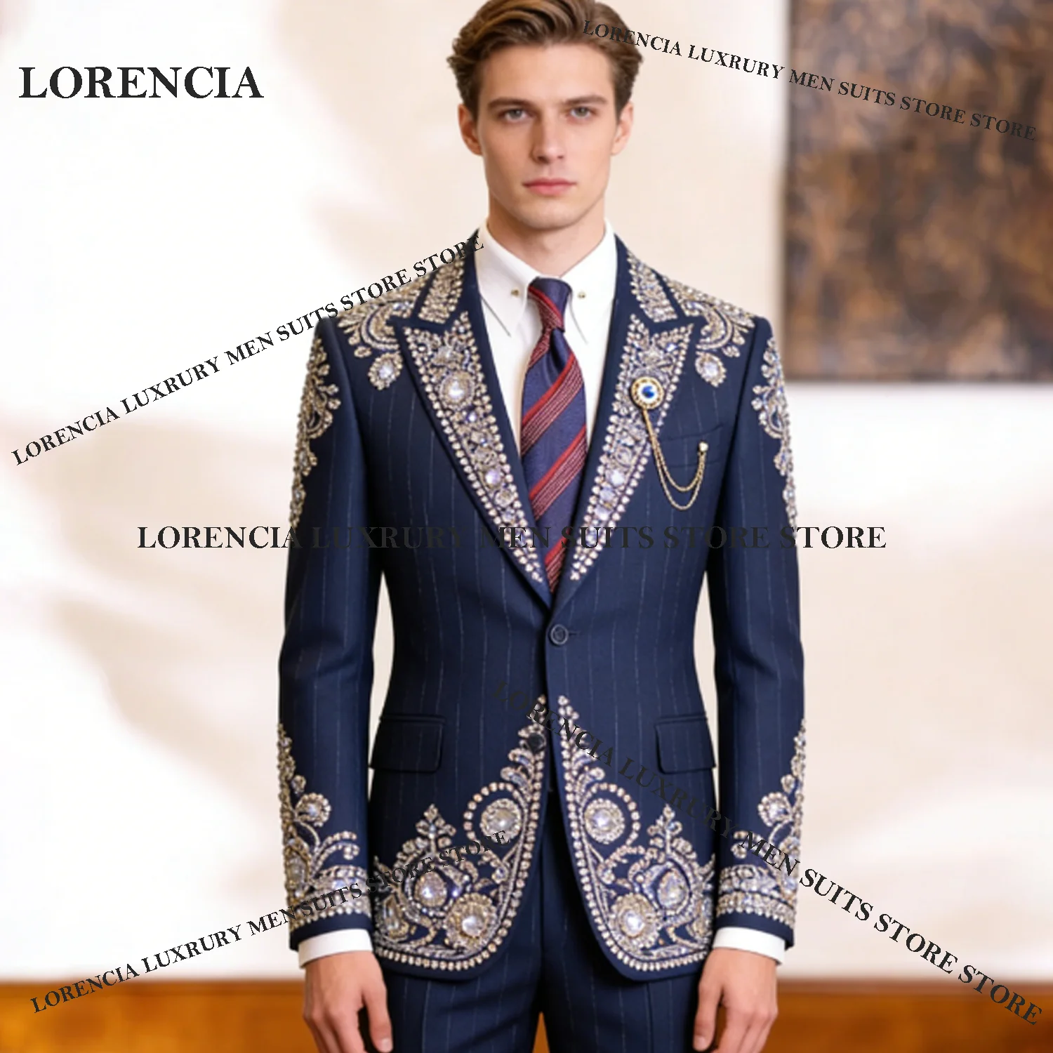 

Мужские костюмы из кристаллов и страз для свадьбы, с вышивкой пайетками, для жениха, для выпускного вечера, роскошный блейзер, комплект из 2 предметов, смокинг, приталенный крой