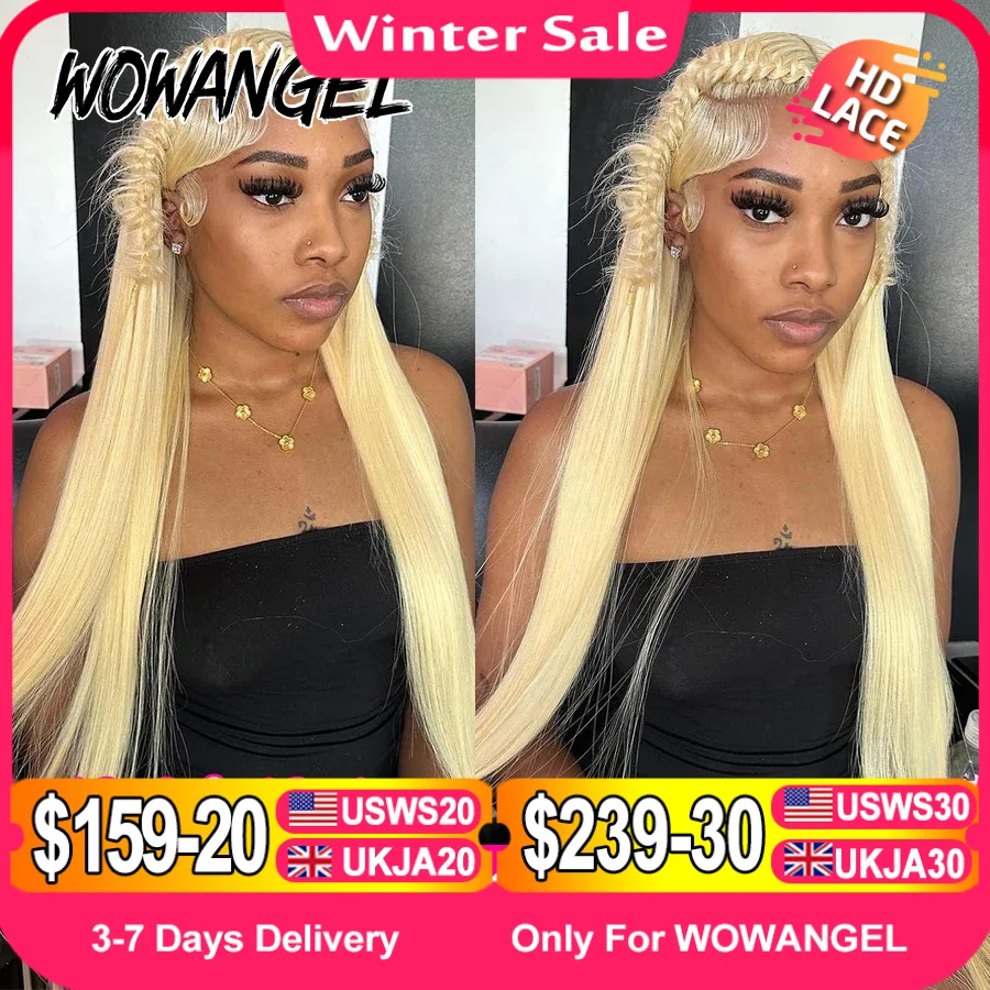 Wow Angel 613 Blonde 13X6 HD Lace Full Frontal Wigs Straight Human Hair Wigs Pre Plucked Deep Parting Brazilian Hair For Women