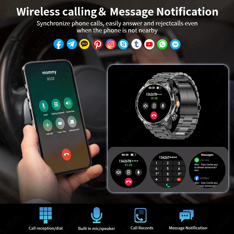 LUIK 2025 Nieuwe Voor HUAWEI Xiaomi 1000 mAh Smart Horloge Mannen Sport Fitness LED Zaklamp Kompas IP68 Waterdichte BT Oproep smartwatch