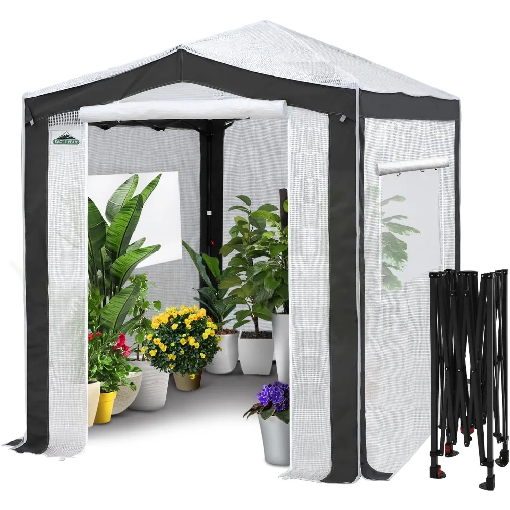 

8x6 Portable Walk in Greenhouse with Polyester Reinforced Corners, Instant Up Indoor Outdoor Gardening Green House