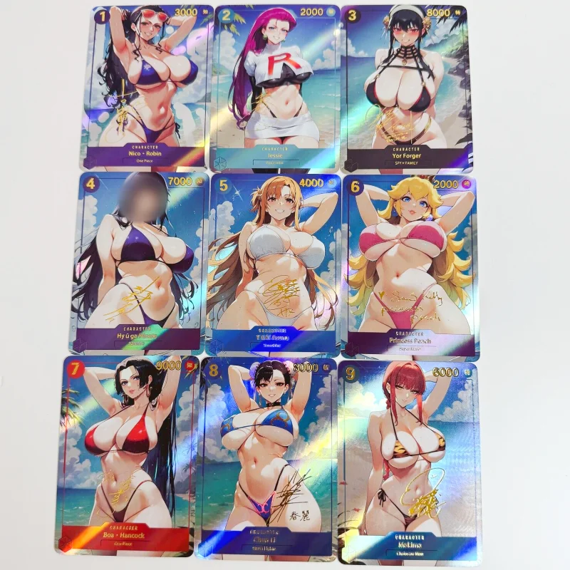 9Pcs/Set ACG Cards Robin Yor Forger Asuna Makime Swimsuit Series Self Made Anime Game Characters Collection DIY Flash Card Toys